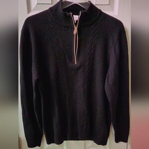 Turnbury Men's 100% Extra Fine Merino Wool Black Zip-Up Sweater - Size XL